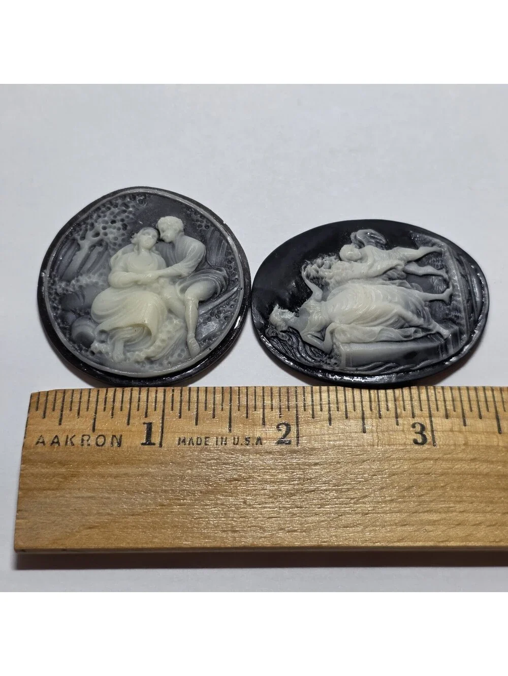 Lot of 3 Victorian Style Cameo Cabochons Mixed Resin Blue Black Ivory EUC